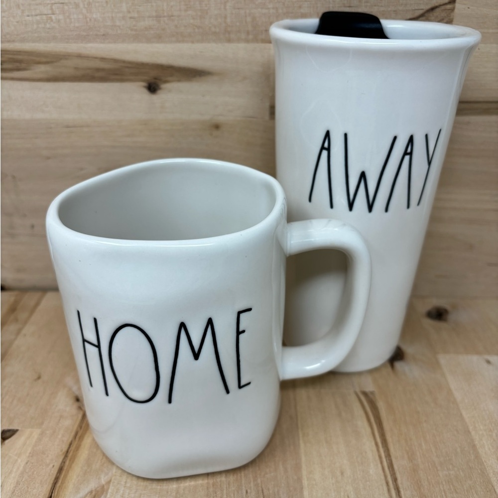 Rae Dunn HOME AWAY Set 2 Piece White Ceramic Mug & Tumbler with Top New